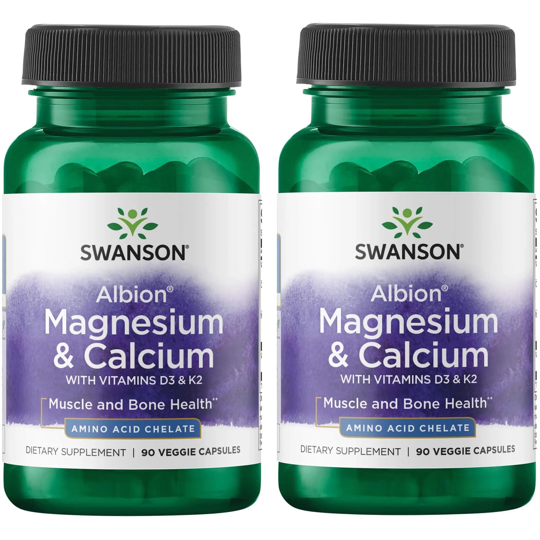 Swanson Albion Chelated Magnesium & Calcium 2:1 90 Veg Capsules – 2 Pack