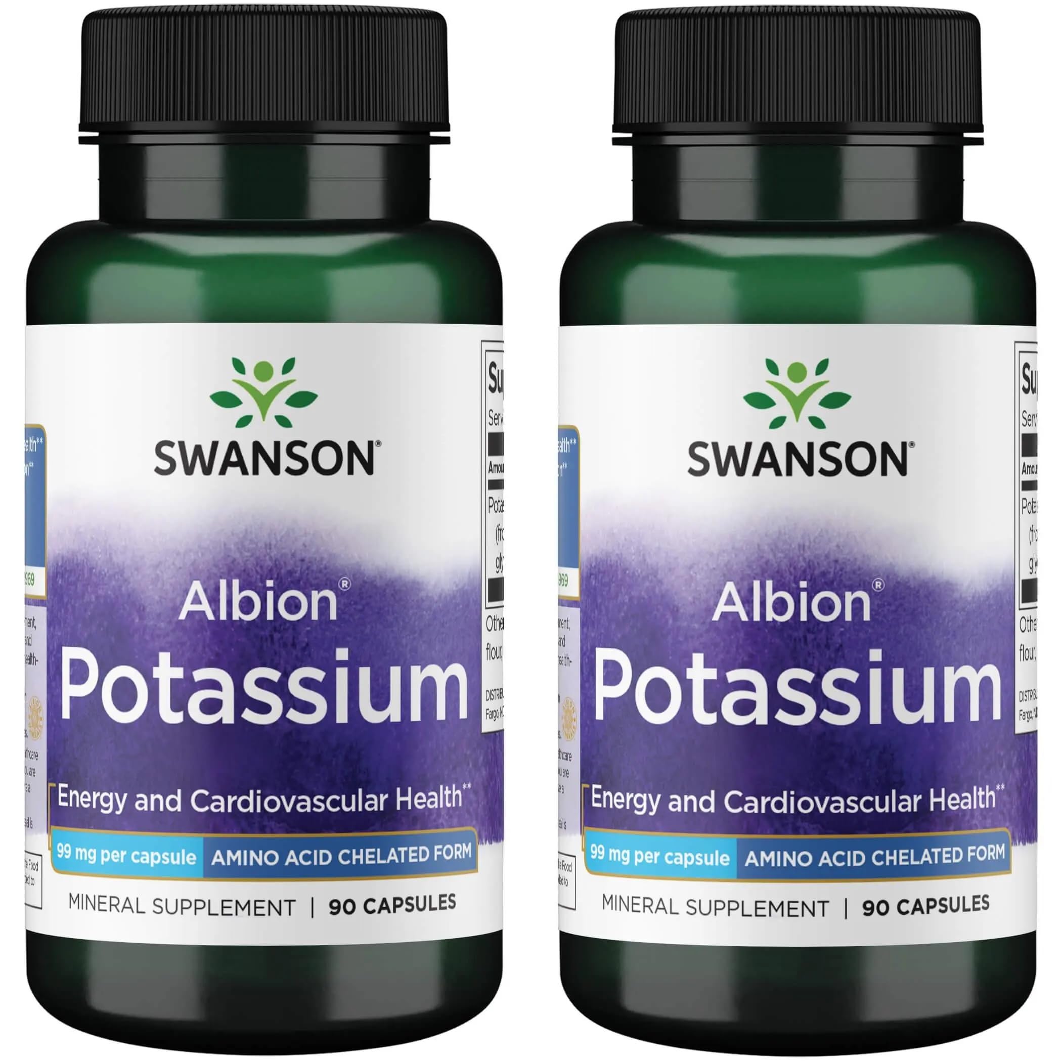 Swanson Albion Complexed Potassium 99 Milligrams 90 Capsules bottle - 2 pack (front view)