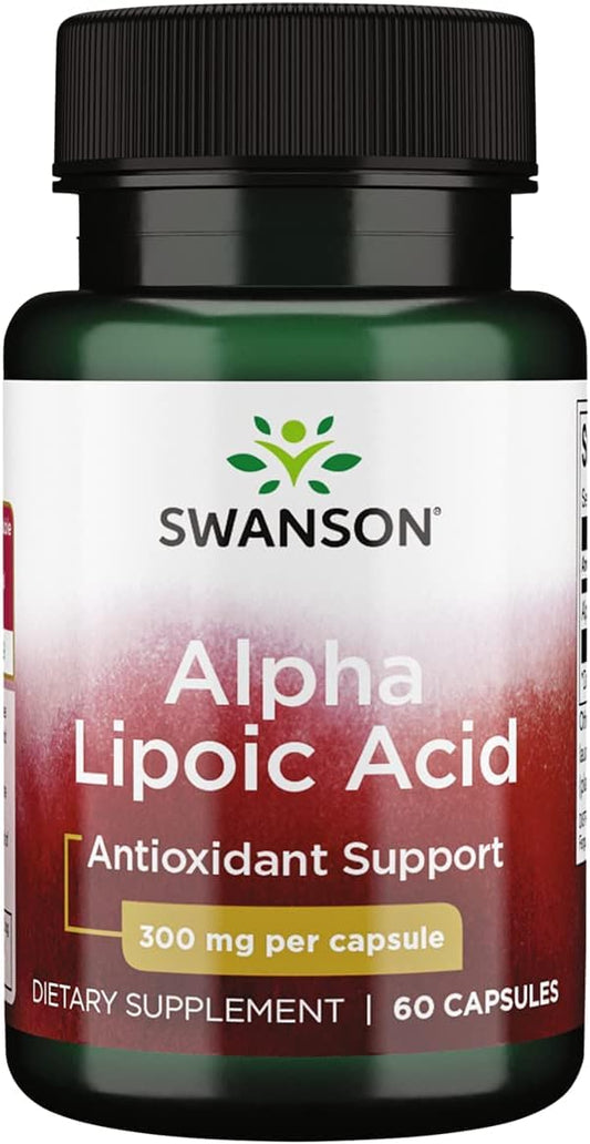 Front label of Swanson Alpha Lipoic Acid 300 mg bottle