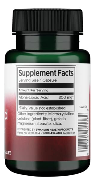 Side view of Swanson Alpha Lipoic Acid 300 mg bottle