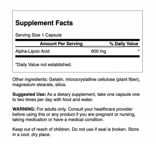 Close-up of Swanson Alpha Lipoic Acid capsules