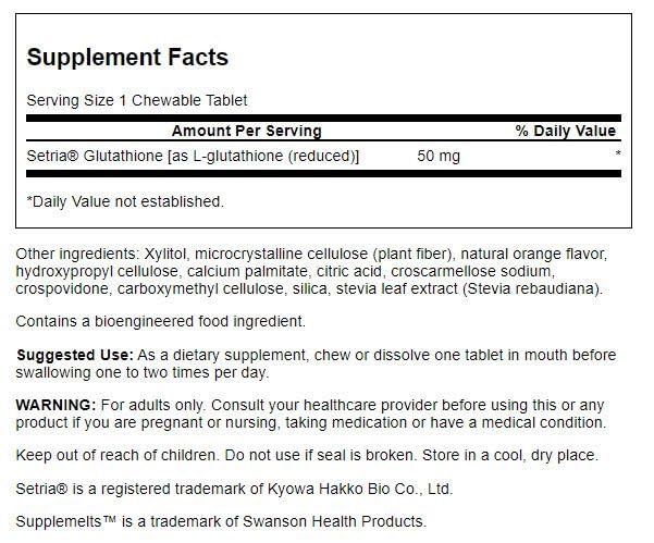 Close-up of Swanson packaging showing Setria glutathione and non-GMO labeling
