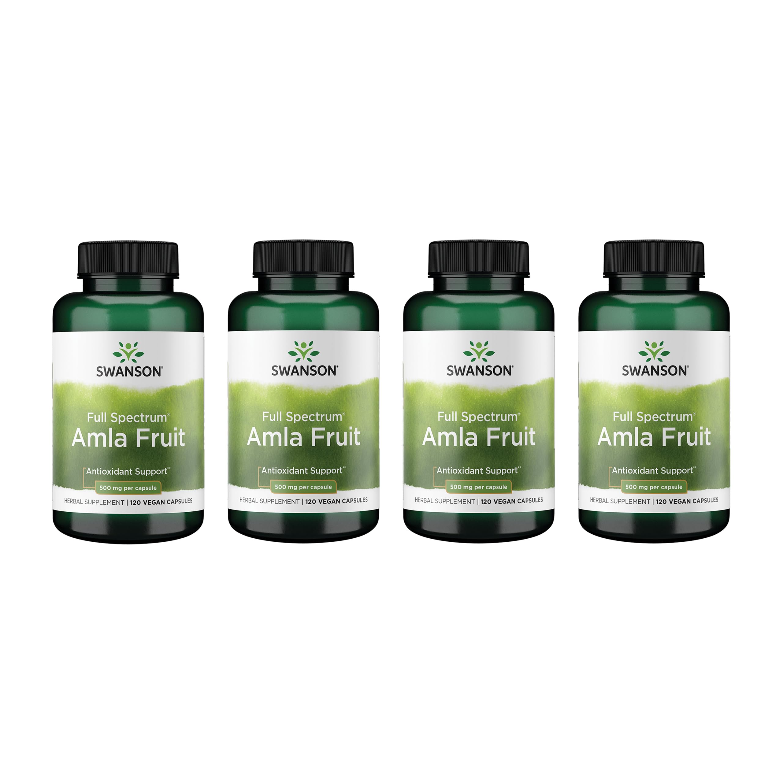 Swanson Full Spectrum Amla Fruit 4-Pack packaging with 120 capsules per bottle
