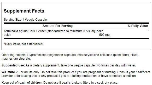 Close-up of Swanson Arjuna 500 mg capsules