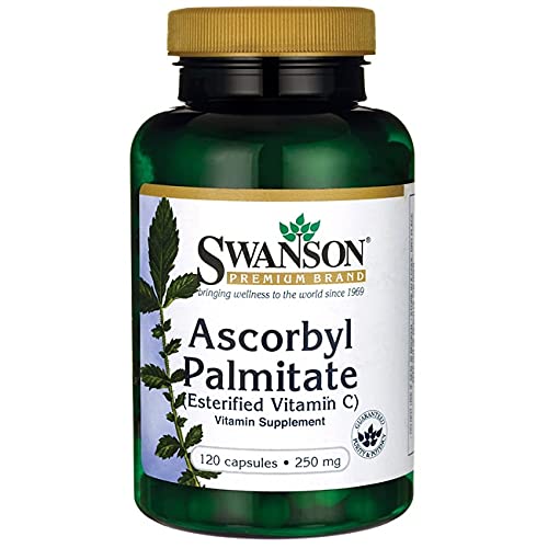 Close-up of Swanson ASCORBYL Palmitate 250mg label on bottle