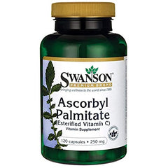 Close-up of Swanson ASCORBYL Palmitate 250mg label on bottle