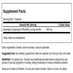 Close-up of product label on Swanson Asparagus Young Shoots bottle