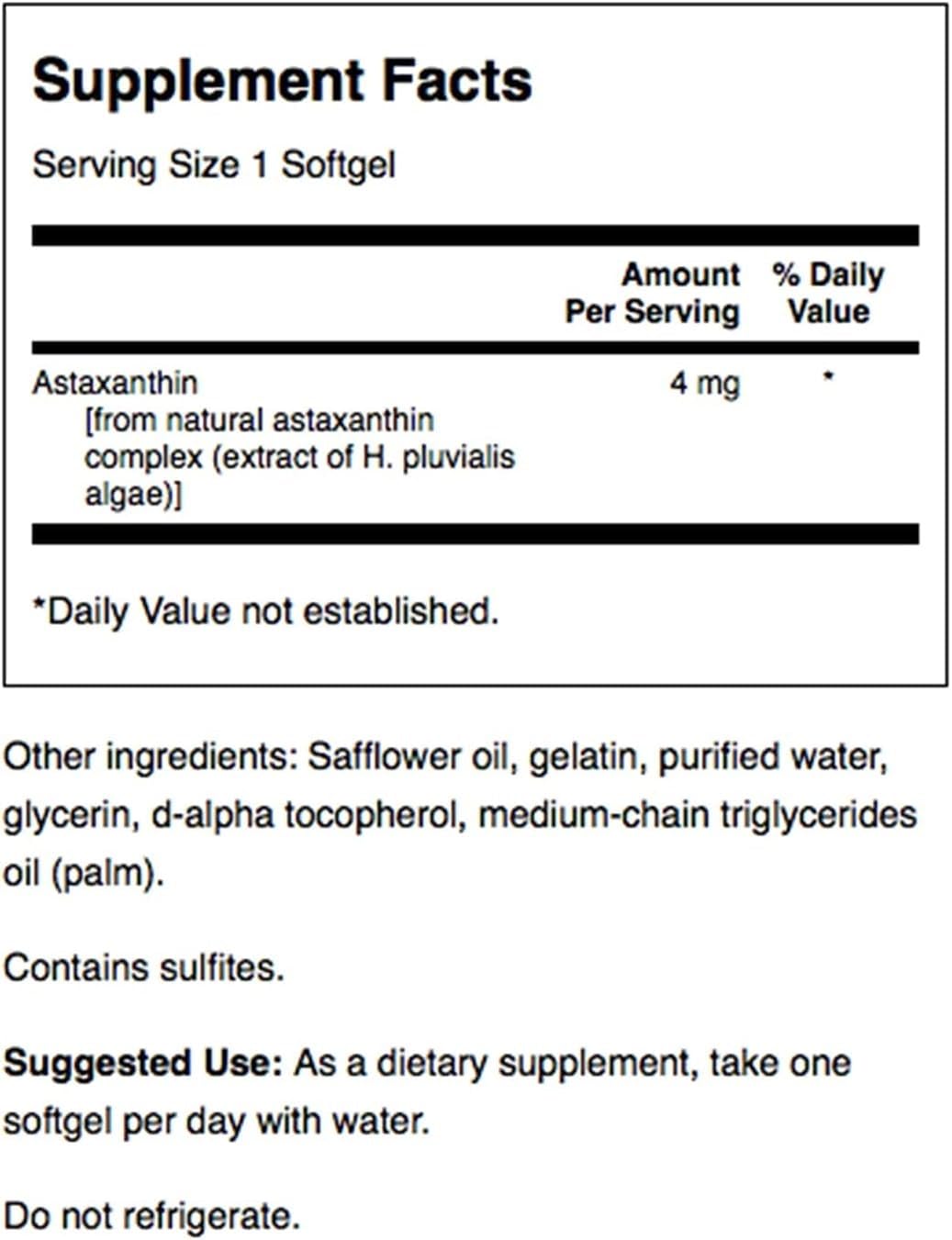 Close-up of Swanson Astaxanthin softgels bottle showing 60 softgels