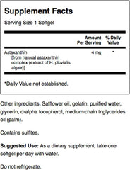 Close-up of Swanson Astaxanthin softgels bottle showing 60 softgels