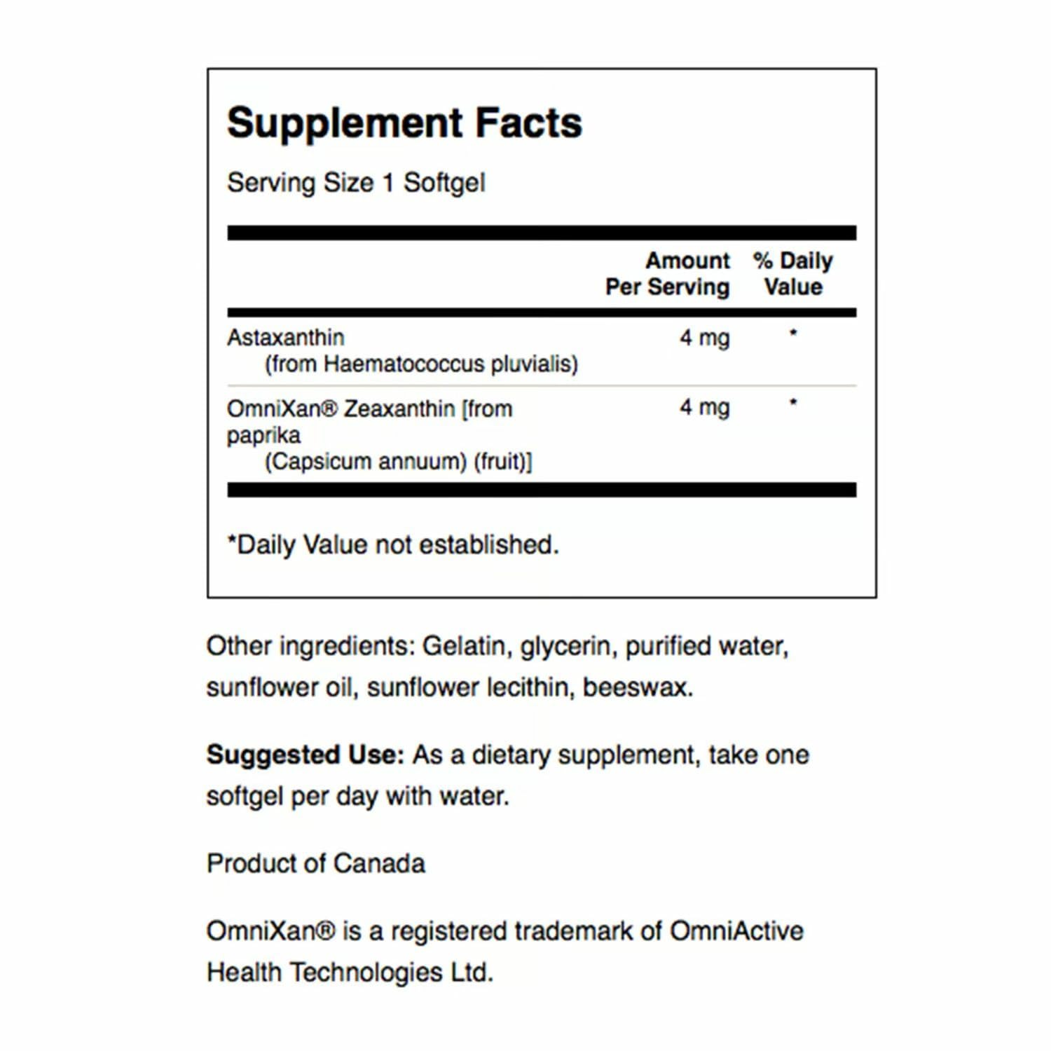 Swanson Astaxanthin & Zeaxanthin 2-pack product packaging