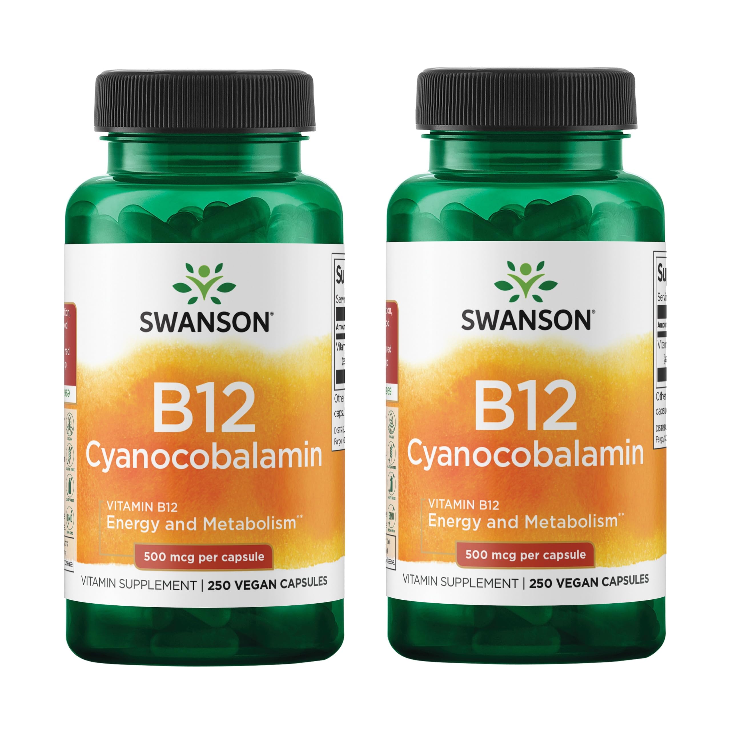Front view of Swanson Vitamin B12 500 mcg 2-pack bottle