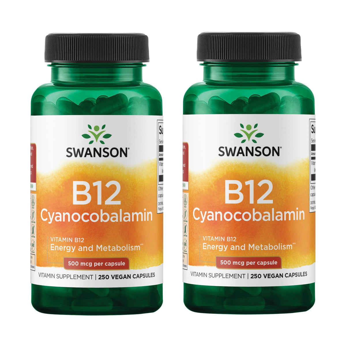 Front view of Swanson Vitamin B12 500 mcg 2-pack bottle