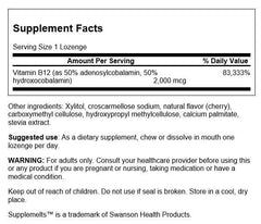 Bottle and packaging for Swanson Sublingual Activated Vitamin B-12 60 Tabs