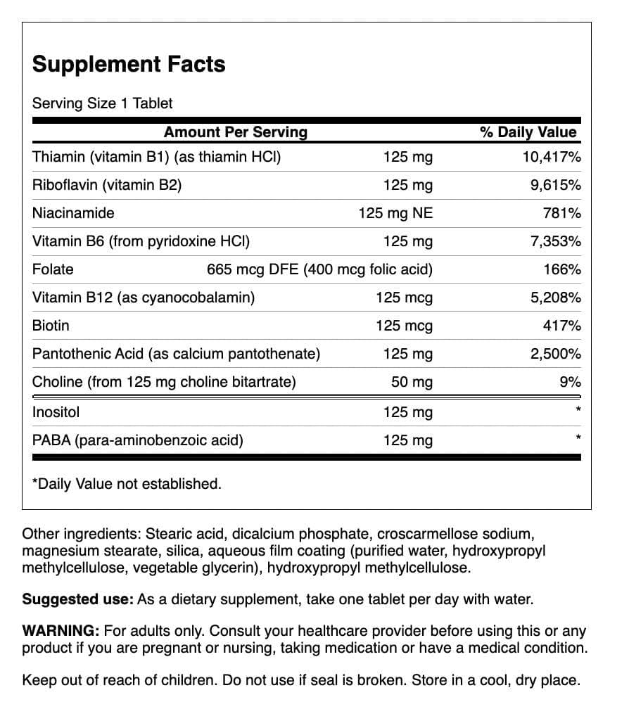 Front view of Swanson Vitamin B-125 Complex 100 Tabs bottle