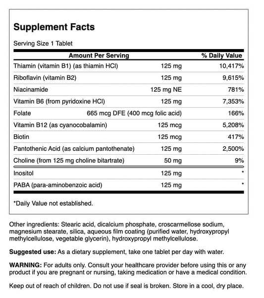 Front view of Swanson Vitamin B-125 Complex 100 Tabs bottle