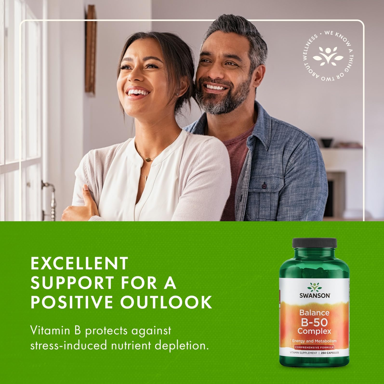 Swanson B-50 Complex bottle highlighting health support