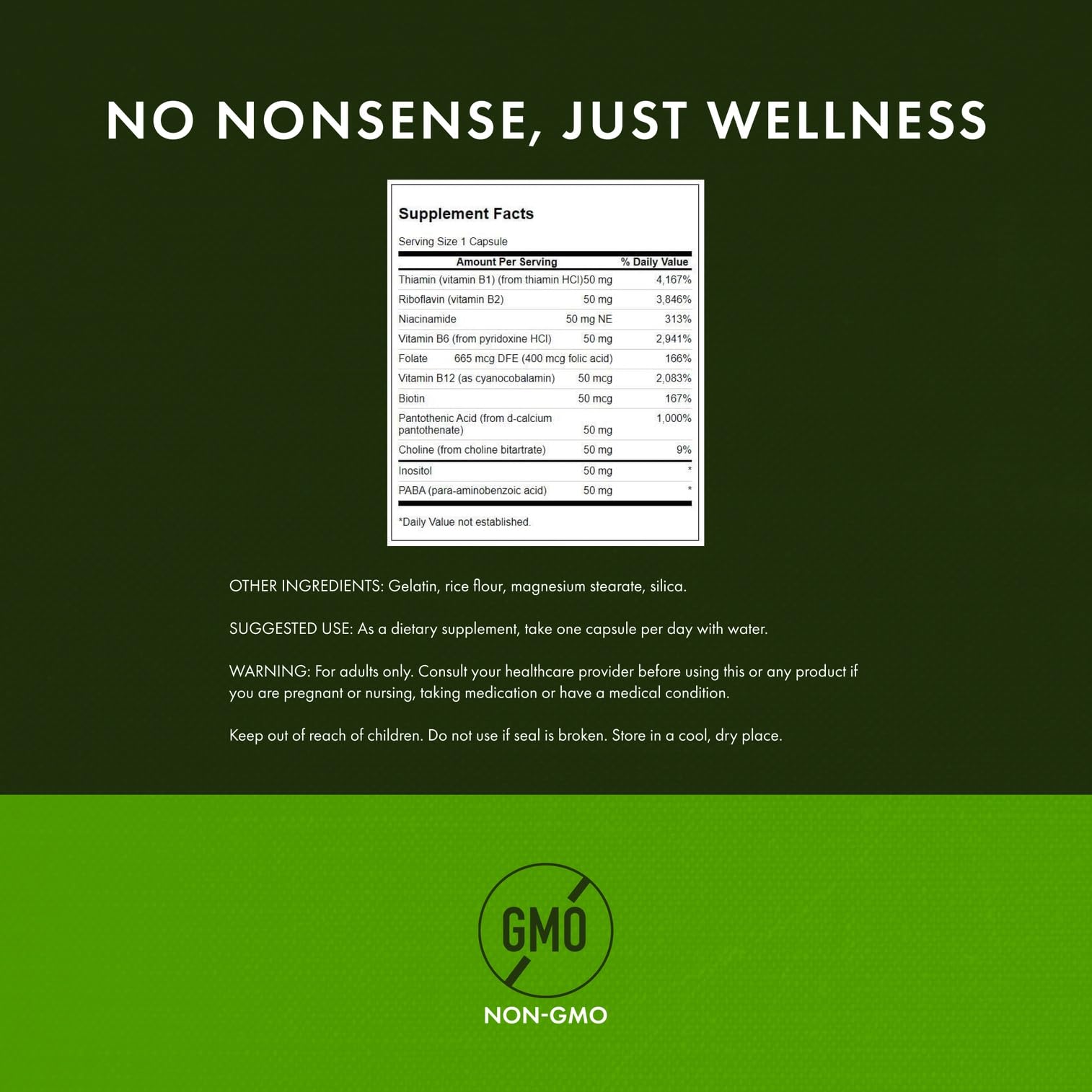 Back label with B vitamin details