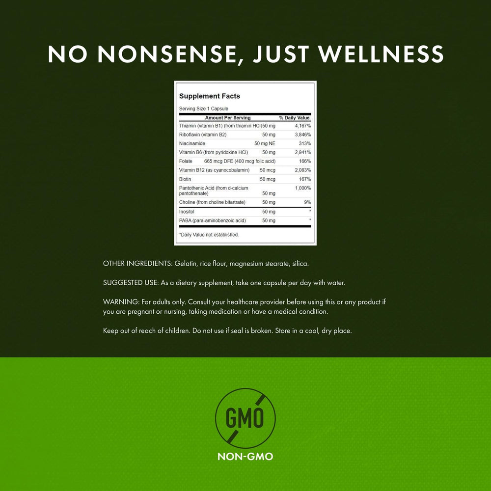 Back label with B vitamin details