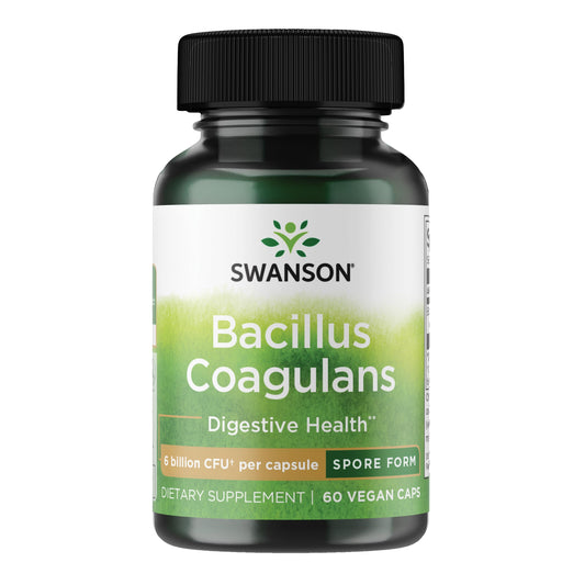Swanson Bacillus Coagulans probiotic bottle label showing 6B CFU