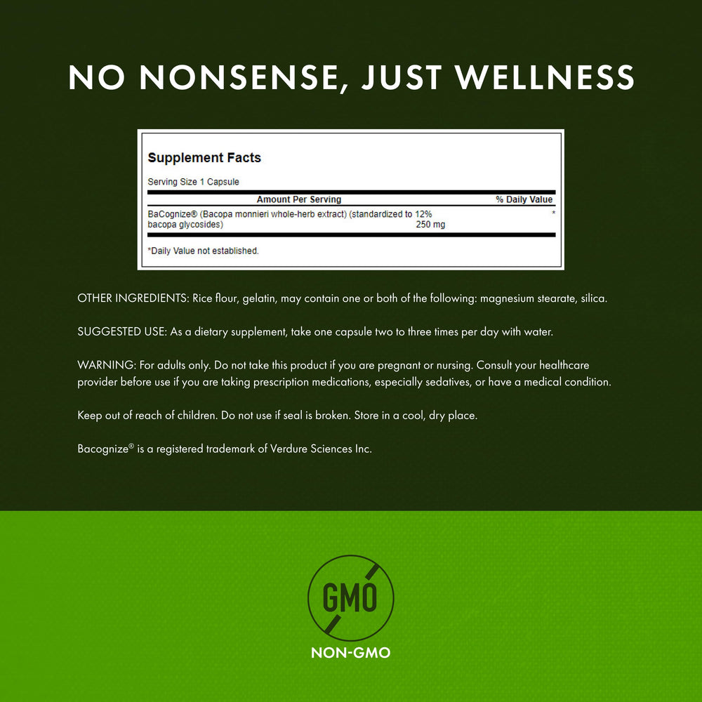 Close-up of Bacognize 12% bacopa glycosides on the label