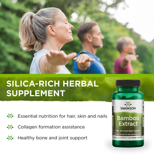 Close-up of Swanson Bamboo Extract capsules