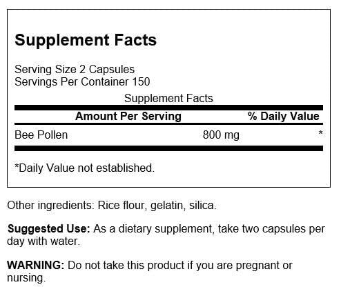 Swanson Bee Pollen 400 mg bottle label close-up