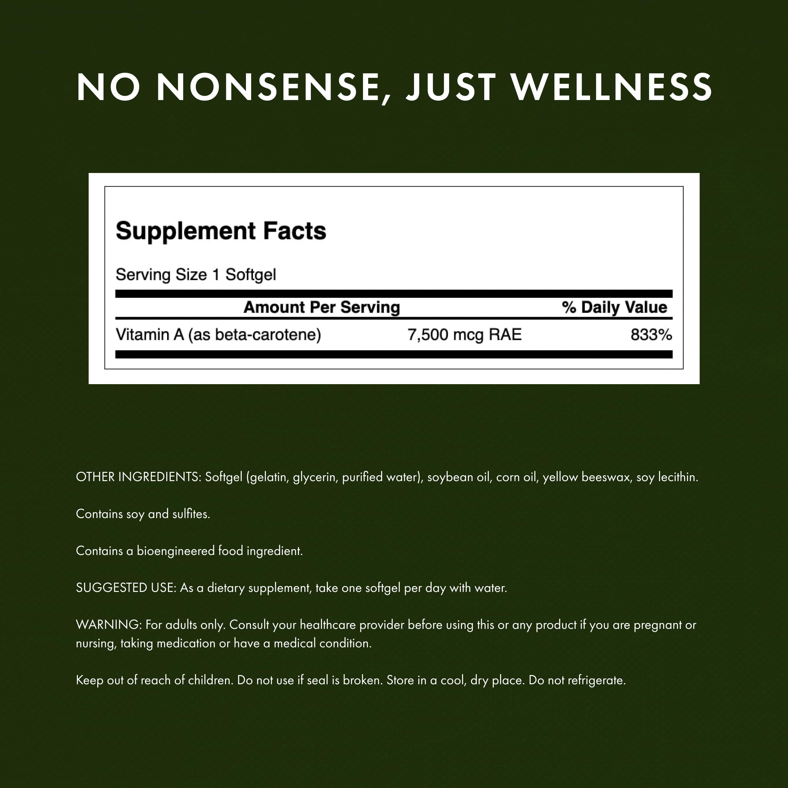 Swanson Beta-Carotene 100 softgels bottle side view