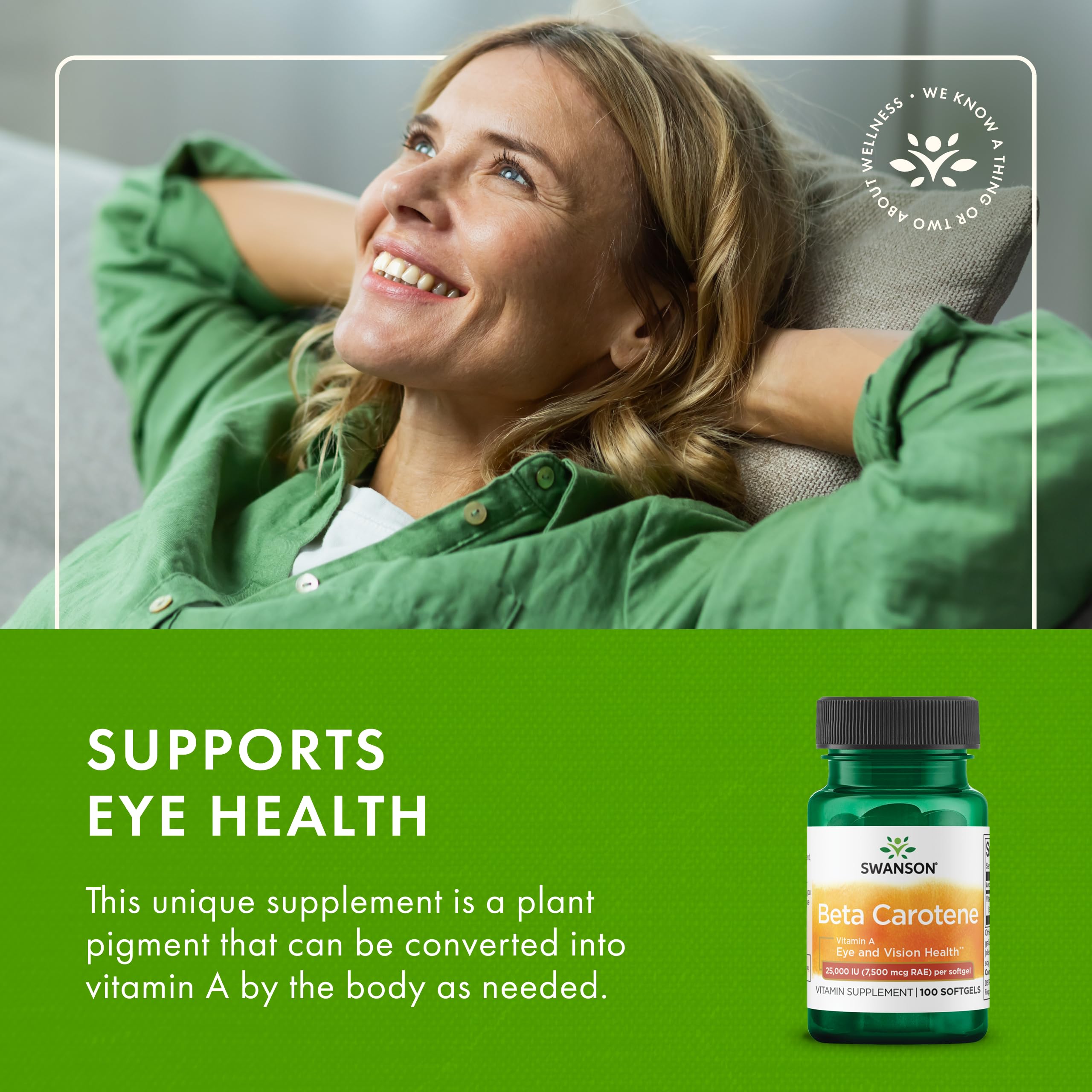 Nutrition facts panel for Swanson Beta-Carotene 100 softgels