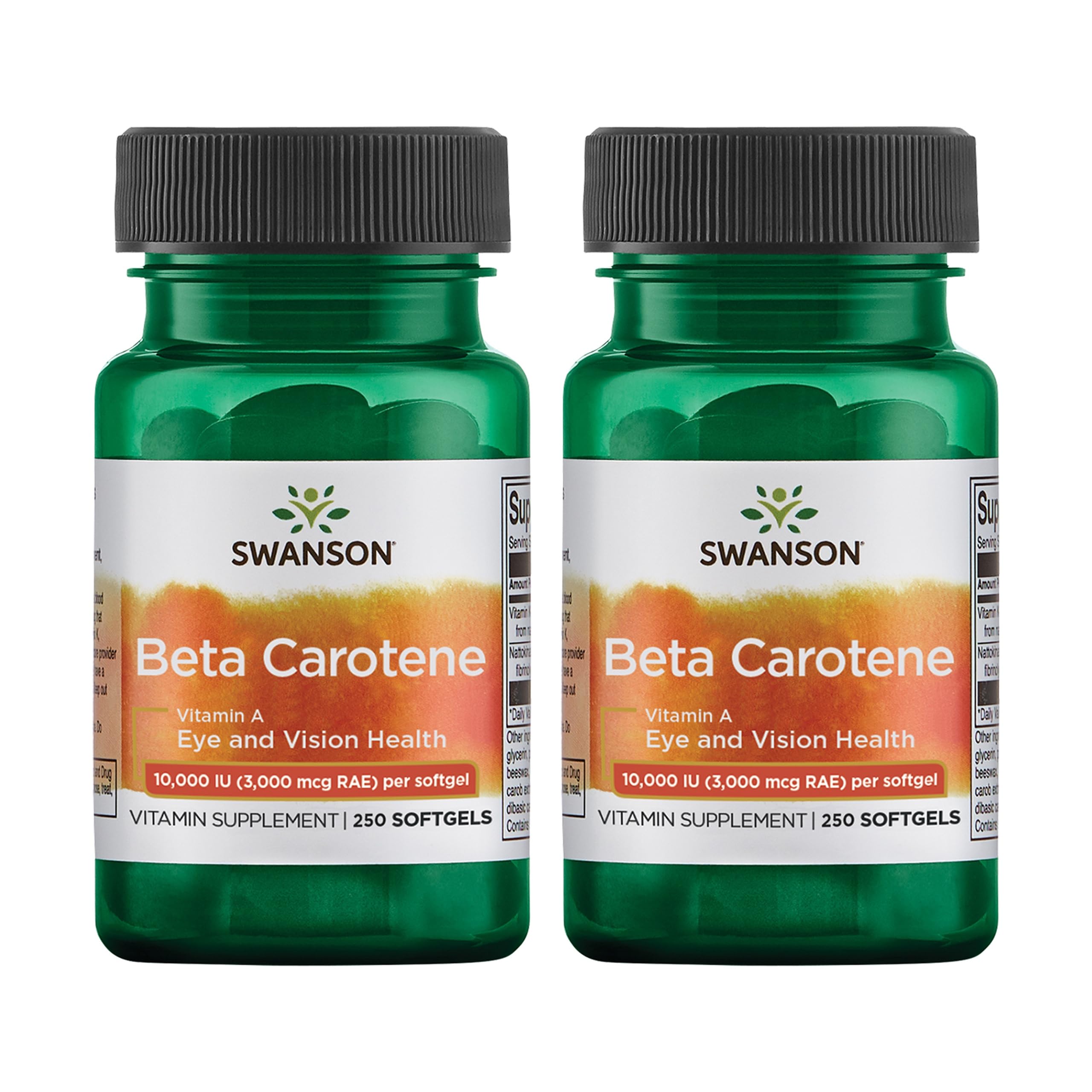 Front view of Swanson Beta-Carotene 250 Softgels bottle - 3000mcg per softgel