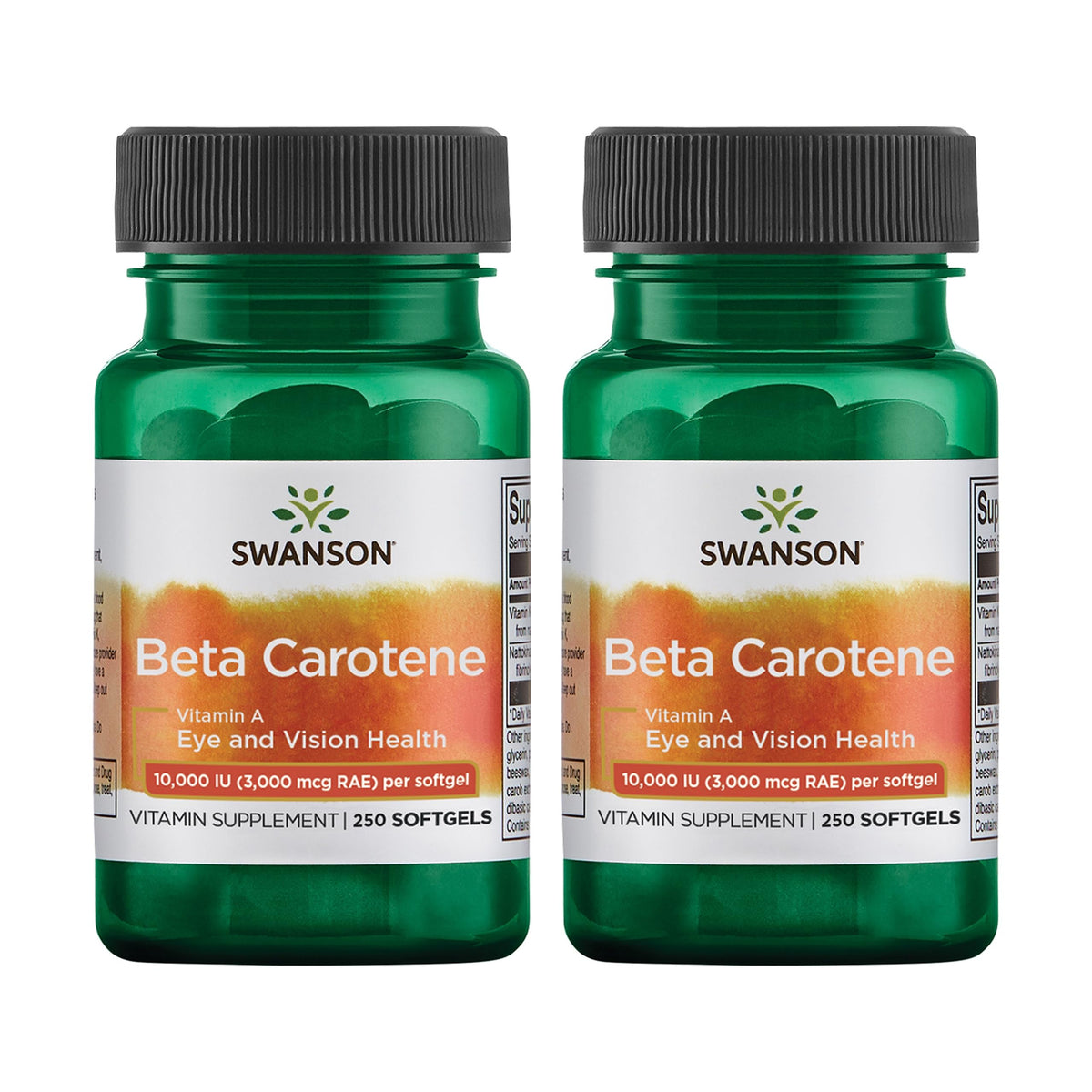 Front view of Swanson Beta-Carotene 250 Softgels bottle - 3000mcg per softgel
