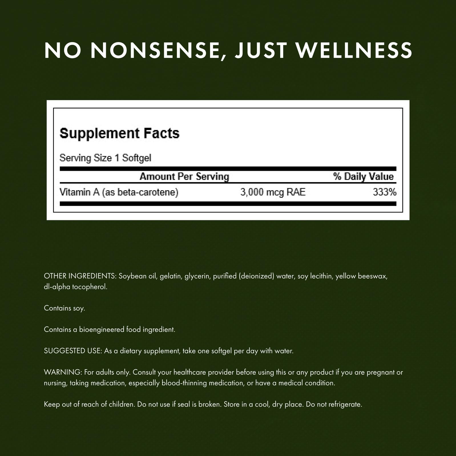 Beta-Carotene supplement details on label