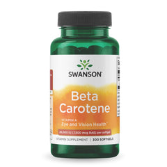 Bottle of Swanson Beta-Carotene Softgels showing 25,000 IU per softgel