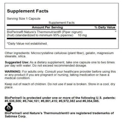 Close-up of Swanson Bioperine bottle label with Bioperine branding