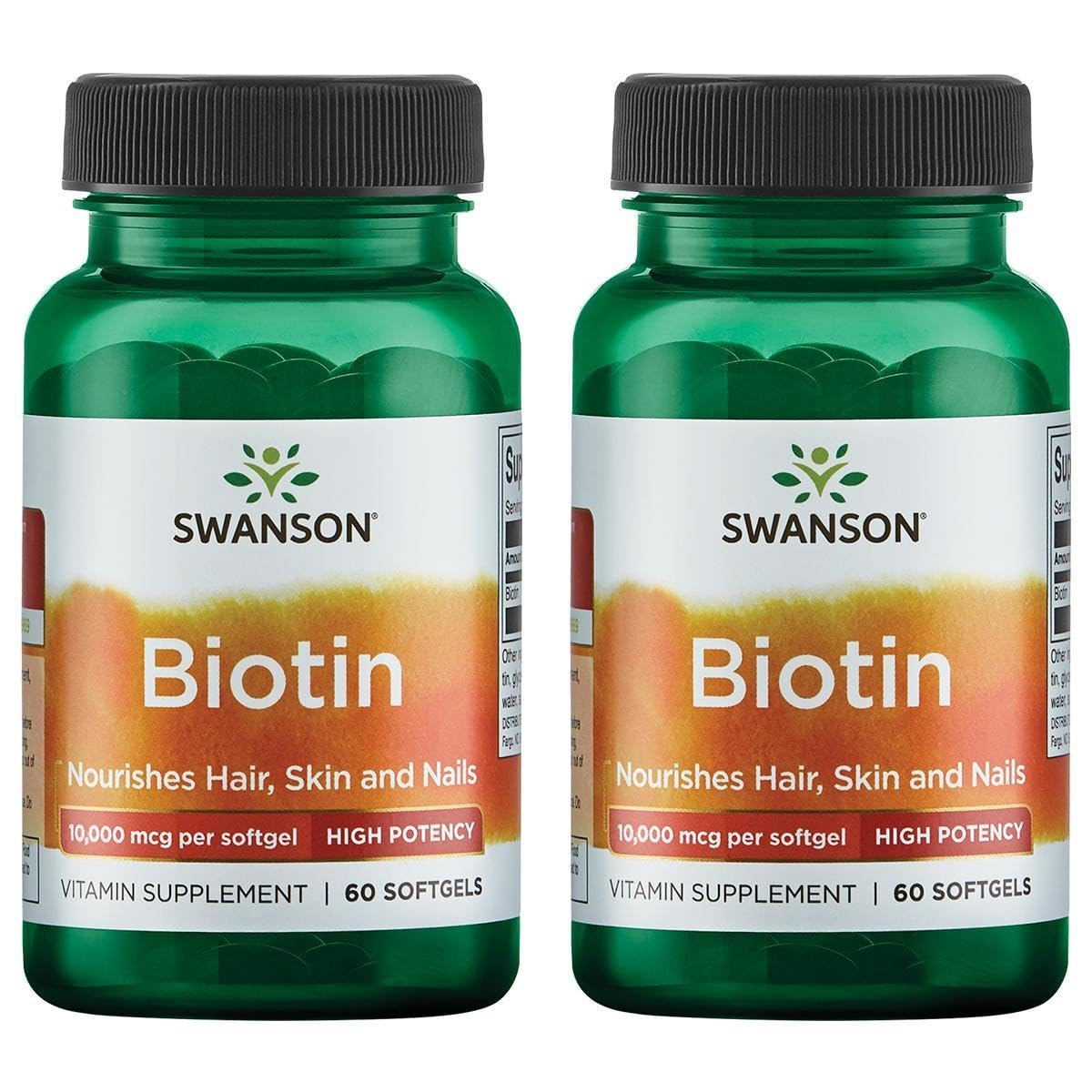Swanson Biotin High Potency 10,000 mcg - 60 softgels (2 pack)
