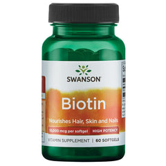 Product image showing Swanson Biotin 10000 mcg 60 Sgels - front view