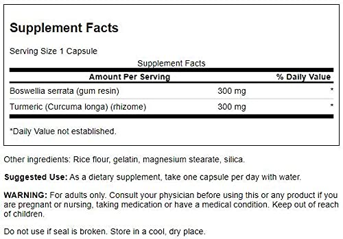 Capsules showing Boswellia and Curcumin content
