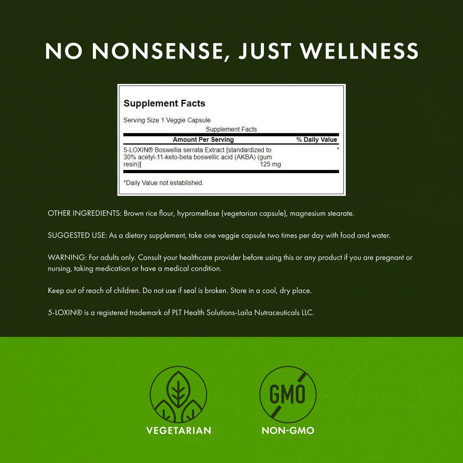 Single bottle Swanson Boswellia Serrata Extract 125 mg 60 vegan capsules