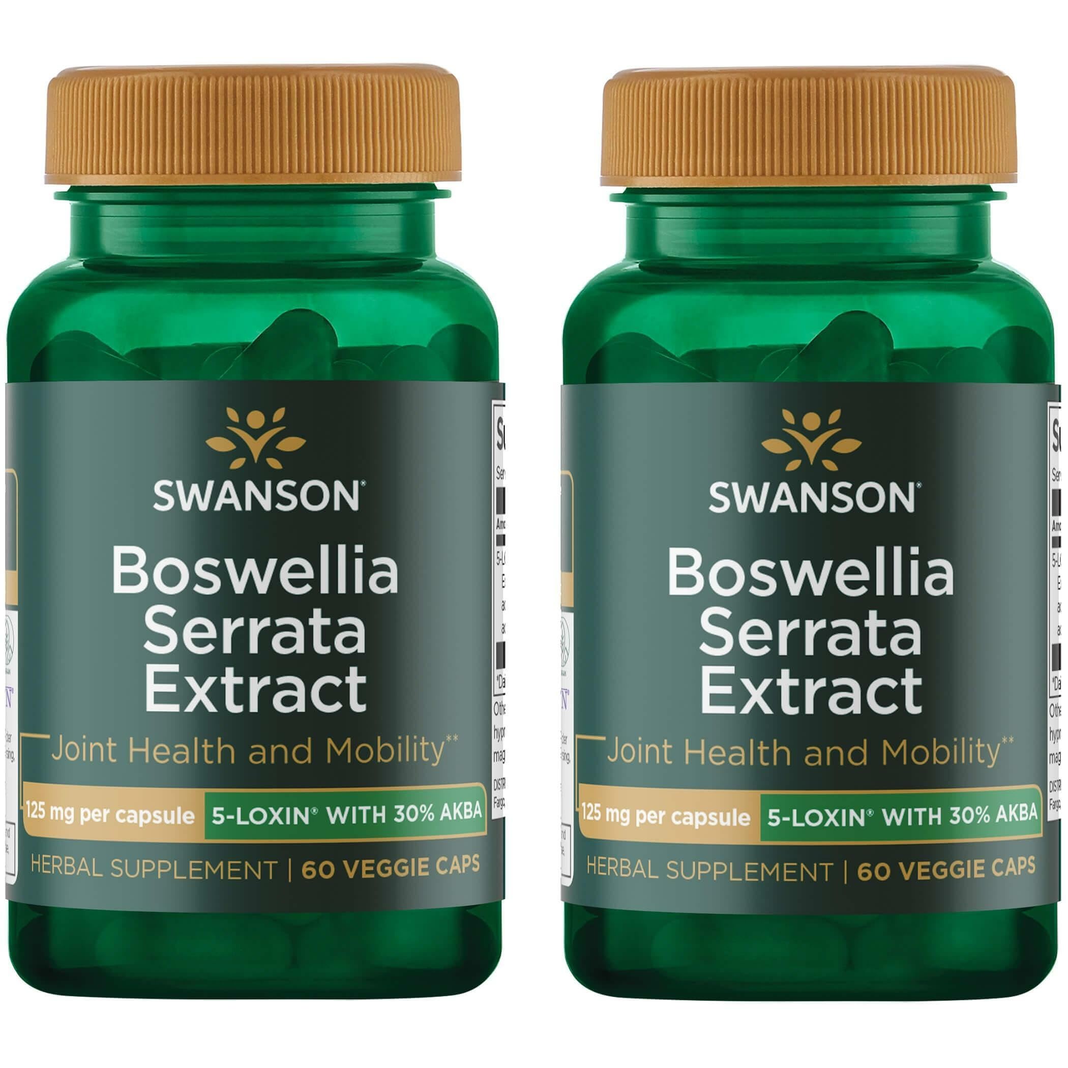 Swanson Boswellia Serrata extract bottle highlights 125 mg per capsule for daily support