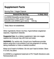 Swanson Boswellia label close-up confirms 125 mg dose and capsule form