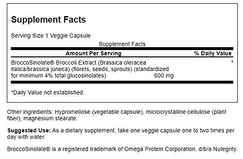 Close-up of Swanson broccoli glucosinolates 120 Vegan C label