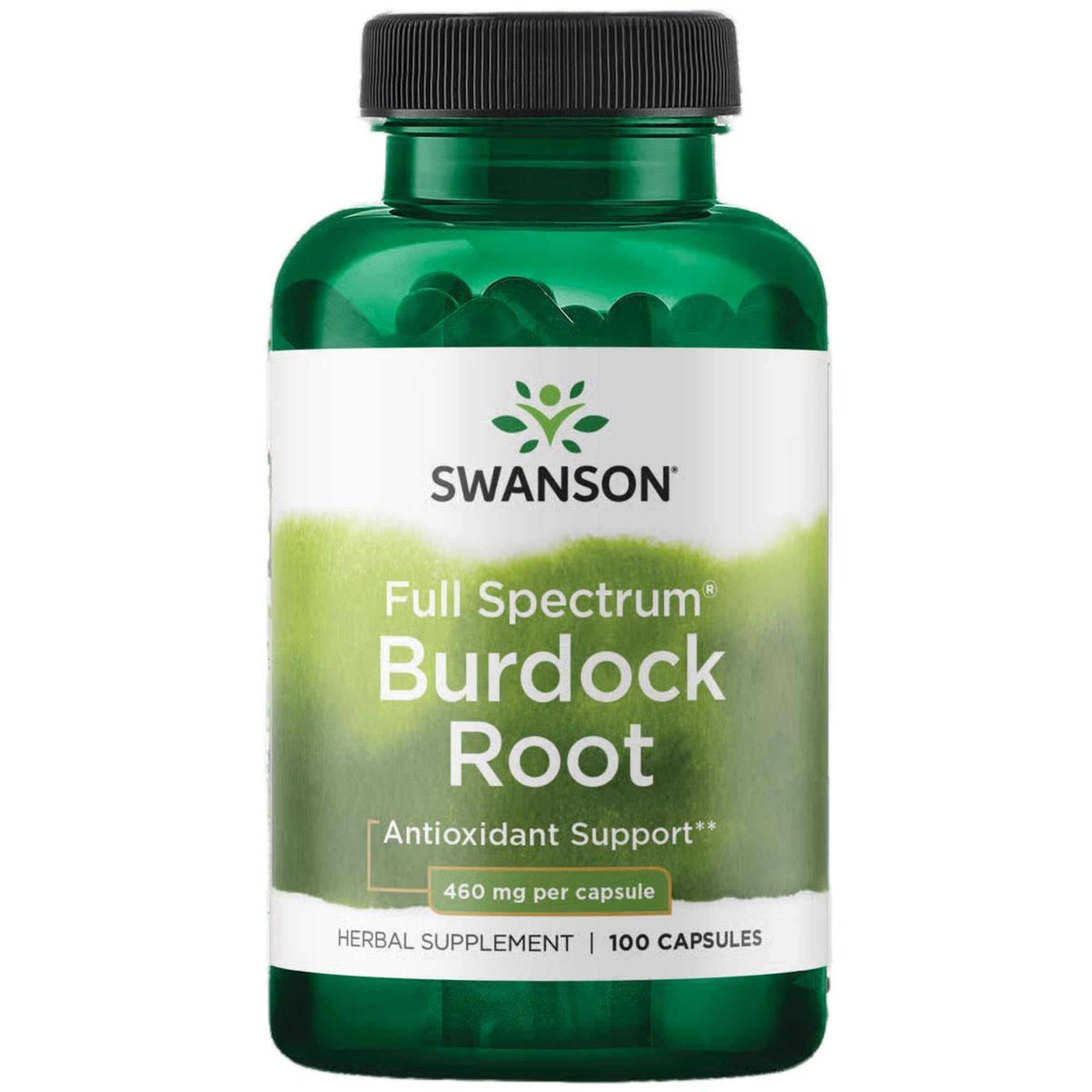 Bottle of Swanson Burdock Root Kidney and Liver Support capsules