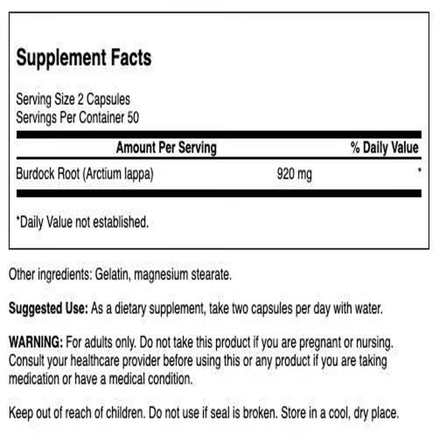 Close-up of Swanson Burdock Root Kidney and Liver Support capsules