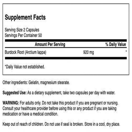 Close-up of Swanson Burdock Root Kidney and Liver Support capsules