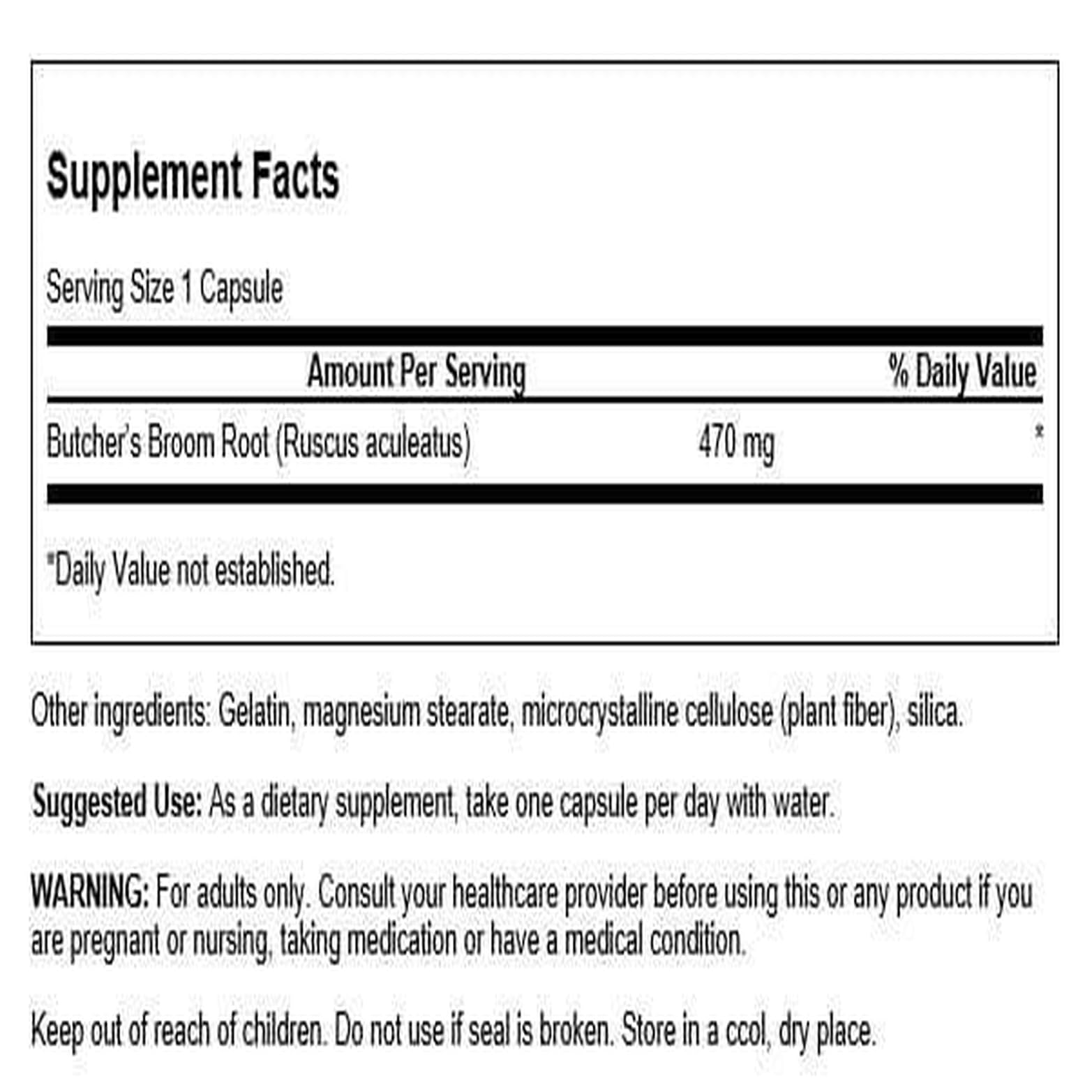 Close-up of Swanson Butcher's Broom 470 mg bottle label
