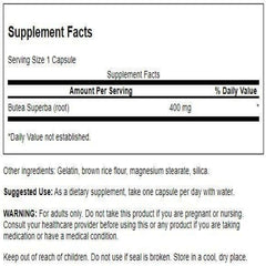 Supplement facts label for Swanson Butea Superba Root