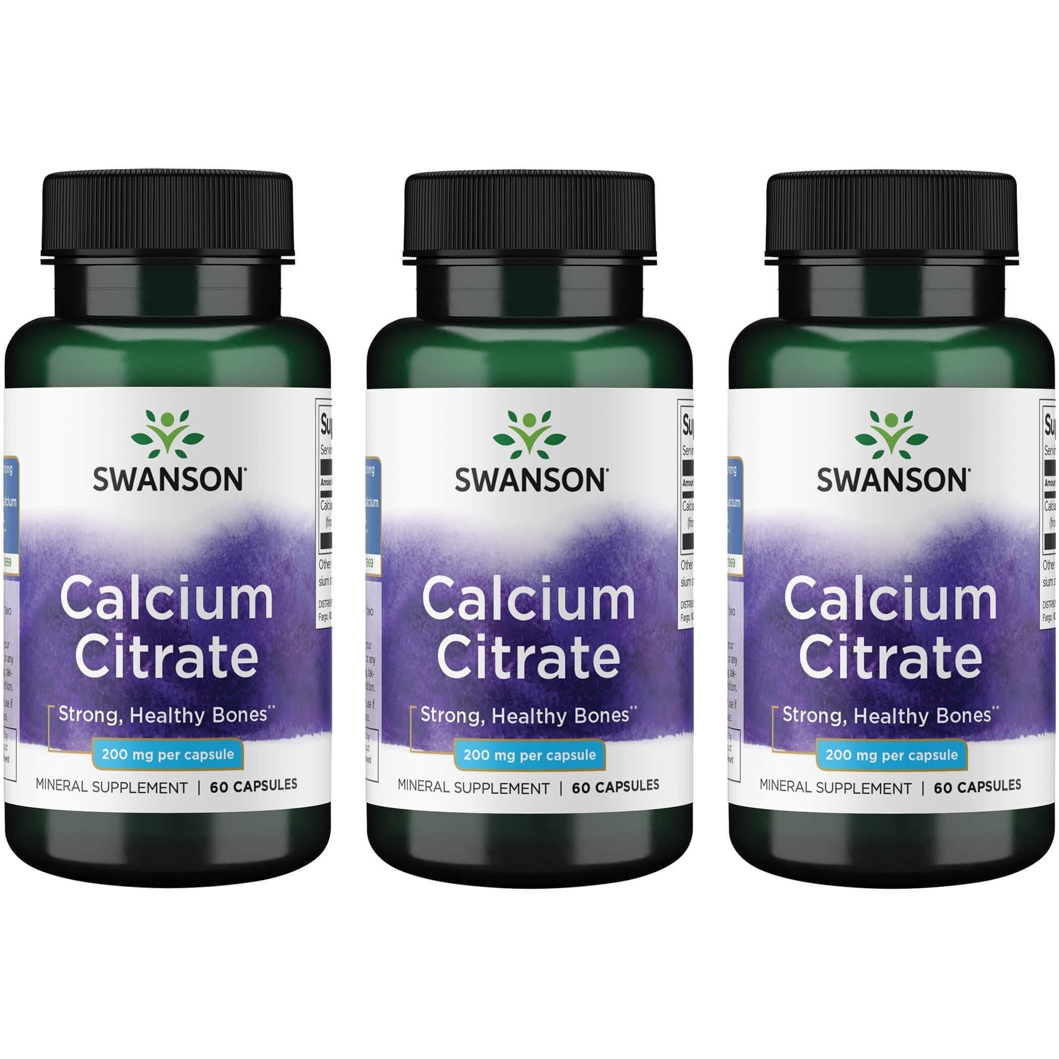 Swanson Calcium Citrate 200 mg 60 Caps (3 Pack) bottle front view