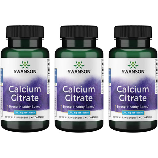 Swanson Calcium Citrate 200 mg 60 Caps (3 Pack) bottle front view
