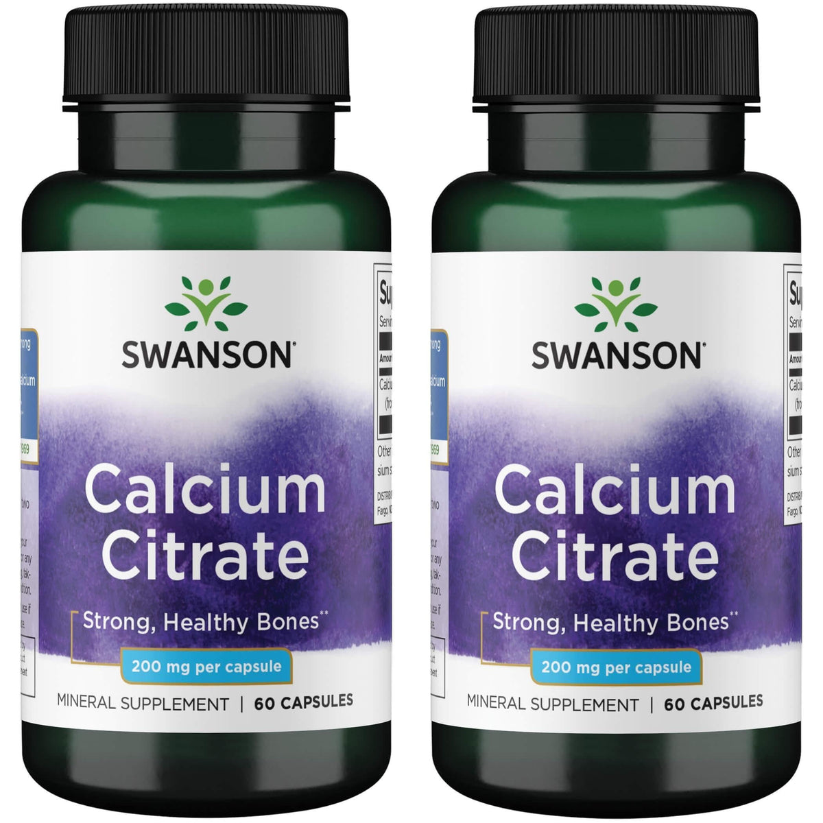 Swanson Calcium Citrate 200 mg 60 Caps bottle – front view