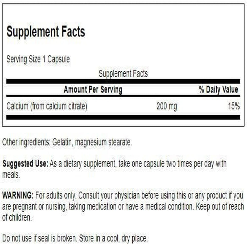 Swanson Calcium Citrate 200 mg 60 Caps bottle – side view