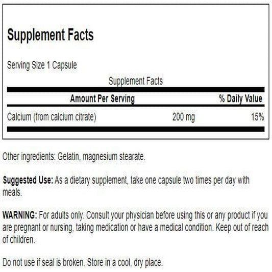 Swanson Calcium Citrate 200 mg 60 Caps bottle – side view